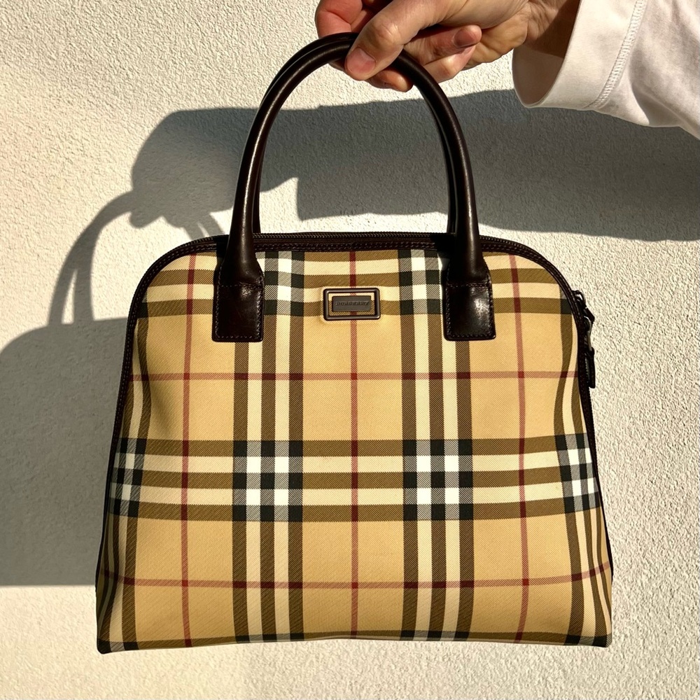 Burberry Beige and Brown Checkered Tote